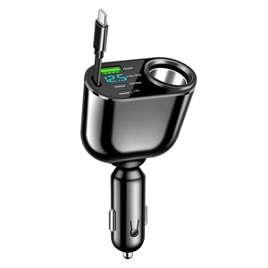 Adaptador de cargador de coche USB C multipuerto con pantalla de voltaje Cable retráctil Carga súper rápida Productos de envío directo 2024 - Product Image 1