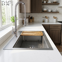 Évier de cuisine encastré de 33 pouces, acier inoxydable 304 de calibre 16, cuve simple, design moderne fait main, surface brossée