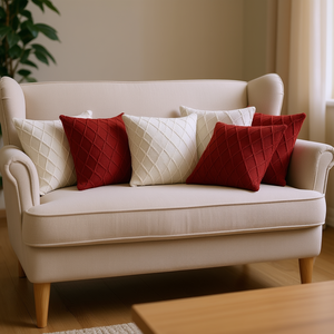 Set di fodere per cuscini SOGA da 6 pezzi, 45 cm, cuscini classici in maglia rosso e crema - Product Image 2