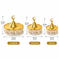 Plat à bonbons Ramadan, Décoration de table islamique pour l'Aïd, Contenant à friandises, Bol couvert avec couvercle en forme de dôme croissant de lune et étoile, Ornement doré
