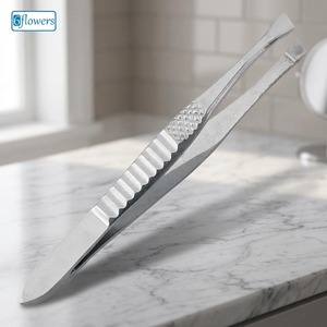 Six Flowers/OEM High Quality Stainless Steel Handmade Slanted Tip Plucking Tweezers for Beauty Eyelash Extensions Eyebrow - Product Image 3