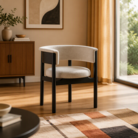 Fauteuil de salle à manger BST moderne en bois de frêne avec dossier en forme de baril et revêtement en tissu gris pour salle à manger et café