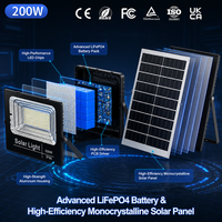 Projecteur LED solaire haute efficacité 200W, étanche IP66, lampe de sécurité extérieure pour jardin, utilisation pour projets industriels