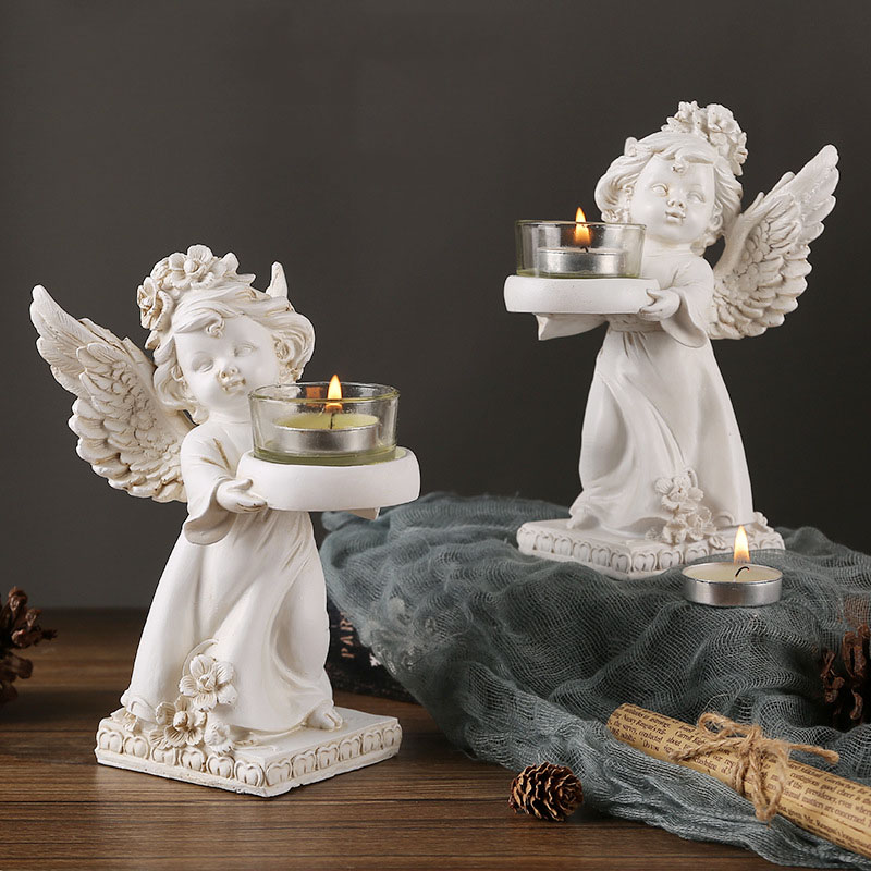 Bougeoirs Vintage Holland Mold – Porcelaine Ivoire, Ange Chérubin – Paire, état Très Bon