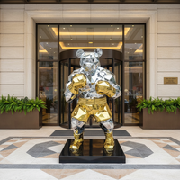 Sculpture d'ours de Kung Fu géométrique moderne en acier inoxydable finition miroir, statue d'ours de boxe, décoration artistique de jardin extérieur, personnalisable