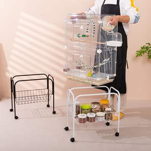 Lüks Modern Katlanabilir Şeffaf Kuş Kafesi, Tekerlekli Saklama Arabası ile - Muhabbet Kuşu ve İspinoz Oyuncakları ve Mama Düzenleyici için Geniş Kafes - Product Image 2