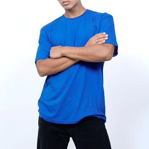 T-shirt d'été uni pour homme en coton extensible 100 %, col rond, manches courtes, vente en gros - Product Image 4