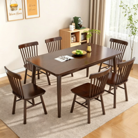 Ensemble table à manger rectangulaire en bois massif et chaises Windsor, mobilier rétro pour salle à manger domestique, table à dîner pratique et simple