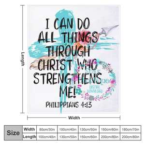<span class=keywords><strong>Nueva</strong></span> moda personalizable puedo hacer todas las cosas a través de Cristo versículo de la Biblia mantas de franela de lana súper suave - Product Image 4