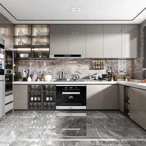 Meuble de cuisine laqué gris foncé de style moderne européen, laque haute brillance, vente en gros - Product Image 2