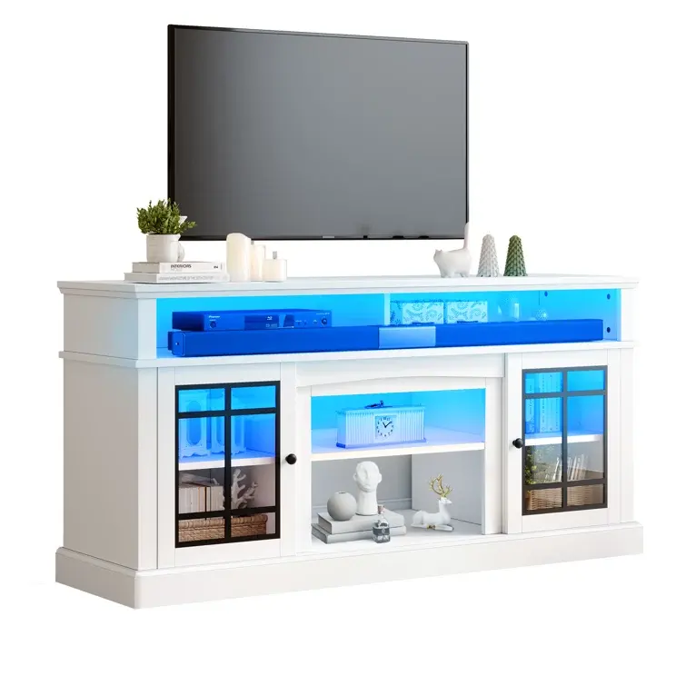 Suporte de TV LED para TV de fazenda de até 70" com porta de vidro temperado resistente para sala de estar