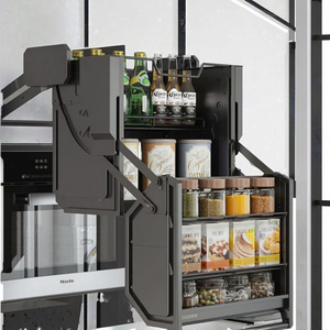 Lemari Penyimpanan Dapur Modern Bertingkat Dua dari Logam dengan Sistem Angkat untuk Peralatan, Rempah-rempah, Makanan, dan Peralatan Makan - Product Image 4