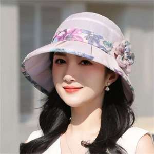 Sombrero de protección solar de verano para mujer, sombrero de ala ancha con estampado floral, transpirable, plegable, para uso al aire libre para madres - Product Image 3