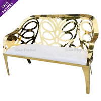 Nouveauté, canapé de luxe doré pour événements, mariages, fêtes, trônes, chaises pour la mariée et le marié, canapé en acier inoxydable doré avec dossier en forme de cœur