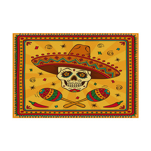 Decoración <span class=keywords><strong>de</strong></span> restaurante <span class=keywords><strong>Día</strong></span> mexicano <span class=keywords><strong>de</strong></span> los muertos Dibujos animados Color Rectangular Lino Aislamiento Pad Mantel estampado a rayas - Product Image 5