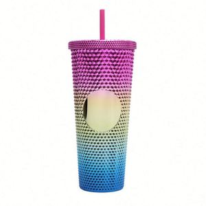 Gobelet isotherme double paroi 24 oz avec couvercle et paille, en plastique, motif diamant durian, sans BPA, anti-fuite, compatible lave-vaisselle, pour adultes - Product Image 1