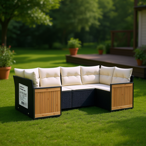 Ensemble de canapés de jardin en rotin noir avec coussins en mousse haute densité, design contemporain pour l'extérieur, meubles imperméables - Product Image 2