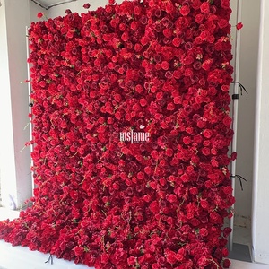 خلفية جدار الزهور من الورد الأحمر قابلة للطي بطول 8 قدم × 8 قدم من MSFAME لديكور مستلزمات الحفلات الاحتفالية - Product Image 3