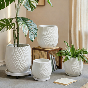 Pot de fleurs en résine à effet d'ondulation d'eau, design simple et créatif, <span class=keywords><strong>grand</strong></span> diamètre, pour plantes vertes, idéal pour Plante du paradis et Arbre de la fortune - Product Image 3