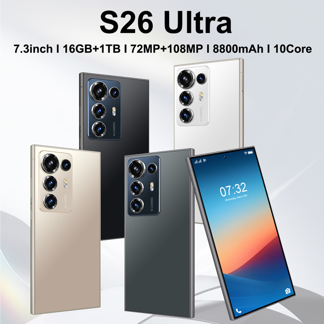 S26 Ultra Unlocked 5G Mobile Phone 7.3" Large Screen 72MP+108MP Dual Camera 10Core Smartphone