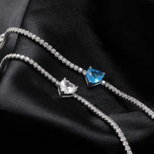 Pulsera de Tenis Romántica con Forma de Corazón en Blanco, Rosa y Azul, con Circonitas, Plata de Ley 925, Pulsera Clásica con Dije de Amor, Regalo para Mujer - Product Image 2