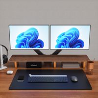 Estante de escritorio de madera de bambú JQ, elevador de soporte de monitor doble grande con patas de corcho ecológico para impresoras de ordenador portátil, TV y PC
