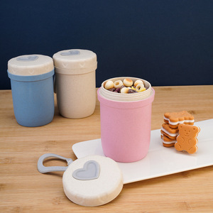 Tasse à soupe écologique en paille de blé, étanche, sans BPA, avec couvercle en forme de cœur, pot alimentaire portable pour étudiants, école, bureau - Product Image 4
