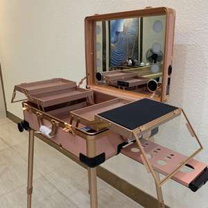 Custodia professionale per il trucco in oro rosa con custodia per treno a LED con supporto per luci portatili per la stazione di cosmetici alla moda - Product Image 6