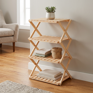 Étagère pliante multi-niveaux en bois Radiata – Unité de rangement domestique peu encombrante (2/3/4 niveaux) facile à nettoyer, finition peinture PU - Product Image 1