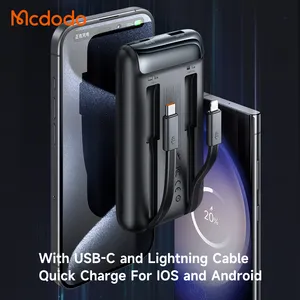 Mcdodo 024 Banque d'alimentation USB C à 4 sorties à affichage numérique QC4.0 AFC PD Charge Chargeur de téléphone portable portable avec câble d'éclairage USB C