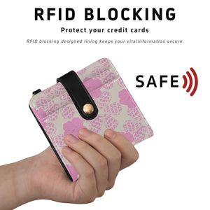 Hawaii Women <b>RFID</b> <b>Blocking</b> <b>Wallet</b> Slim PU Leather Card Holder Floral Print Mini Purse with Wrist Strap Chain Key Ring - Product Image 6