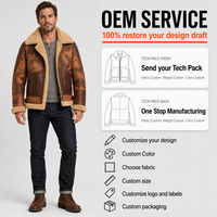 Blouson Rétro en Cuir Délavé pour Homme, Doublure Polaire Effet Peau de Mouton, Manteau Moto Biker, Veste Aviateur Marron Vieilli