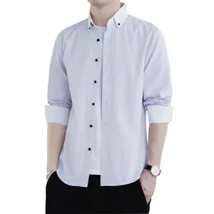 Casual Mens Shirts Business Striped Long Sleeve Shirt Slim Fit Black Blue Purple M-4XL Men Long Sleeve Shirt