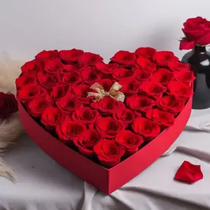 Özel logo yapılmış fantezi popüler süet kadife ambalaj kutusu kalp şekli kağıt karton büyük çiçek kutusu sevgililer için