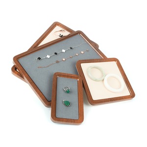 Walnut Wood Jewelry Tray Set Dark Gray Microfiber One Piece Display Stand For Bracelet Necklace Organization - Product Image 4
