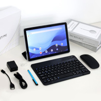Tablette Android 14 de 10,1 Pouces 4 Go RAM 128 Go ROM Kit 5-en-1 Wi-Fi 6 avec Clavier, Étui, Souris, Stylet – Idéal Cadeau