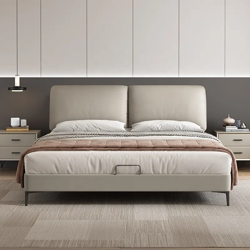 Sponge Bed Bedroom King Leather Double Bed Up-holstered Platform Soft Beds Bedroom Furniture