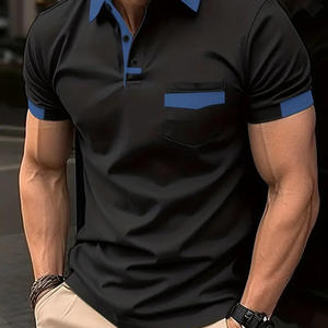 Polo de <span class=keywords><strong>Hombre</strong></span> con Bolsillo y Bloques de Color 2025, Estilo Europeo Americano, Informal, Deportivo, Transfronterizo, para Verano - Product Image 3