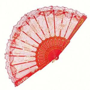 Abanico de mano plegable de plástico con diseño floral vintage de encaje español, ideal para cumpleaños de niñas, con forma de corazón, para el verano. - Product Image 2