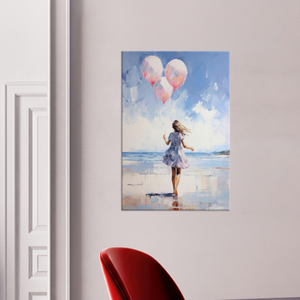 Girl with Pink Balloon Canvas Art: Dreamy Coastal Wall Decor,<b>WRAPPED</b> CANVAS - Product Image 2