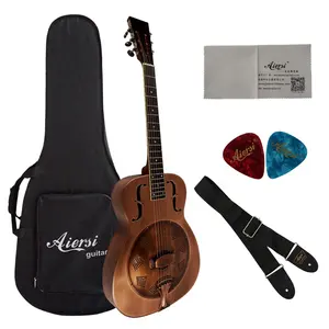 Hochwertiger China Aiersi Brand Red Oberer Rost Stil O Messing Body Blues Slide Resonator Gitarren A38-BB