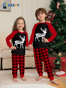 Neue Plus Size Polyester Pullover lange Eltern-Kind Home Wear Cute Deer Monogrammed <span class=keywords><strong>Red</strong></span> Plaid Familie Weihnachten Pyjamas Outfit - Product Image 3