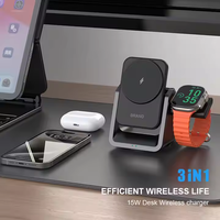 Chargeur sans fil magnétique 3 en 1 Chargeur sans fil de bureau Support pour téléphone portable avec oreille détachable Chargeur sans fil