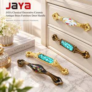 JAYA Bedroom Kitchen Cupboard Handle Classical Decorative Ceramic Antique Brass Zinc AlloyTibetan Style Furniture <strong>Door</strong> Handle - Product Image 1