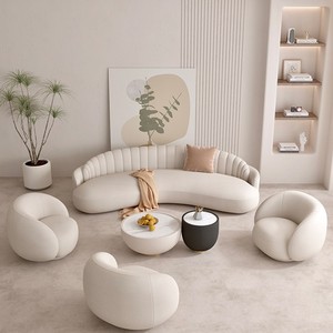 Sofá Seccional Curvo Moderno Color <span class=keywords><strong>Crema</strong></span> con Comodidad Suave para Apartamentos Pequeños, Salas de Estar, Hoteles, Gimnasios y Salones de Belleza - Product Image 5