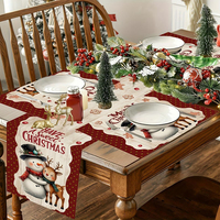 Set Taplak Meja dan Alas Makan Natal Motif Manusia Salju dan Rusa Kutub, Alas Meja Linen untuk Dekorasi Dapur dan Ruang Makan saat Liburan
