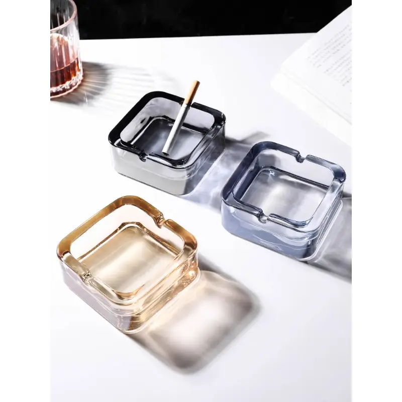 Home Outdoor Crystal Glass Ashtray Small Exquisite Fashionable Square Light Luxury Living Room Creative Hotel High end Ashtray