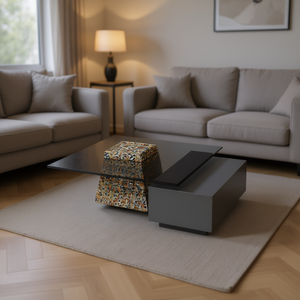 Tavolino da Caffè Moderno Quadrato 90x90x40cm con Piano in Vetro Temperato e Struttura in Metallo, Arredamento per Soggiorno con Vano Portaoggetti - Product Image 2