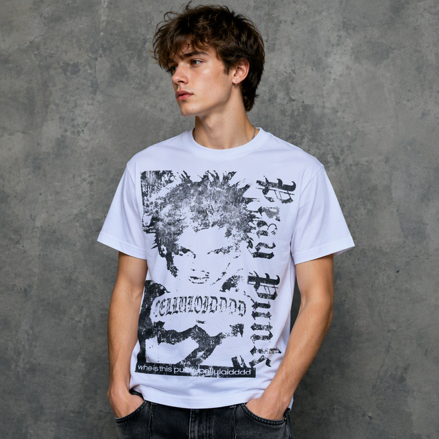 Custom Y2K Graphic Design O-Neck Oversize Tee 300 Gram Knitted Distress Washed Vintage 100% Cotton Breathable Custom T-Shirts