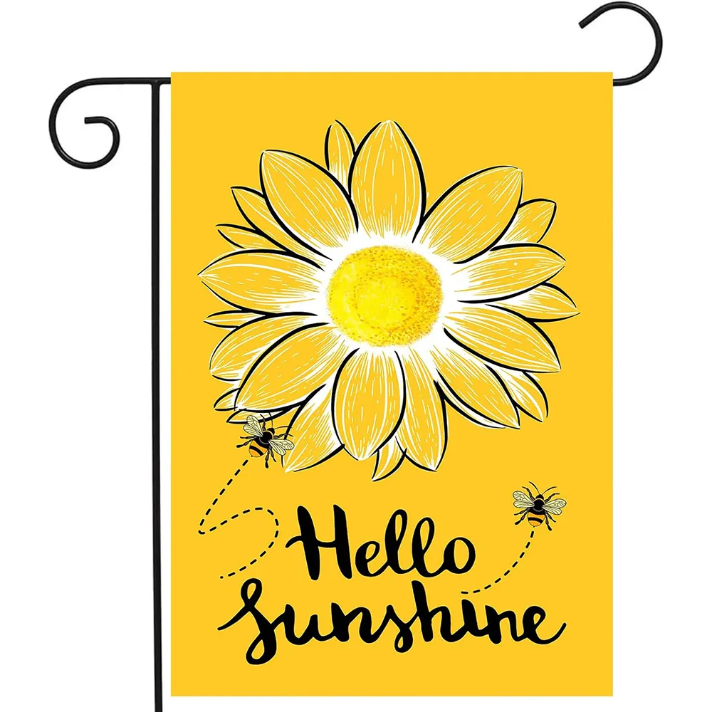 Margarita girasol Hello Sunshine Garden bandera doble cara moderna granja verano temporada vacaciones al aire libre patio decoración amarillo